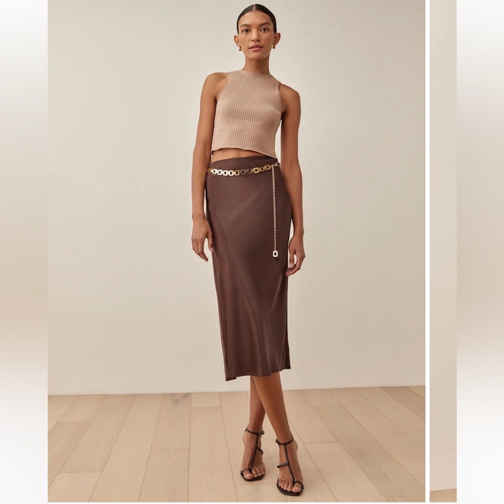 Reformation Pratt Silk Skirt Cafe - Size 2 NWT